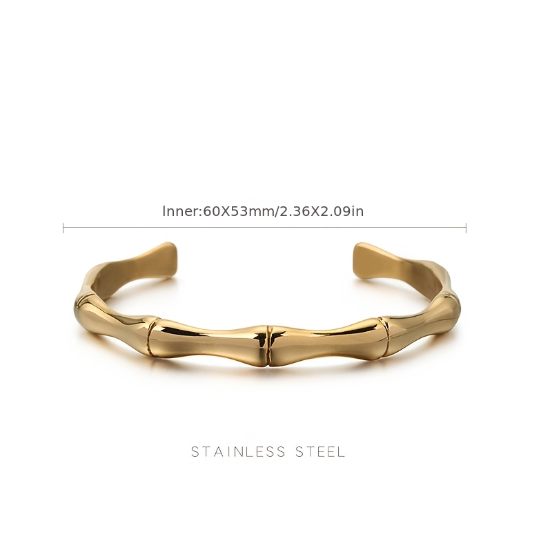 Full 316L Stainless Steel Hip Hop Bamboo Rayon Joint Open Bangle